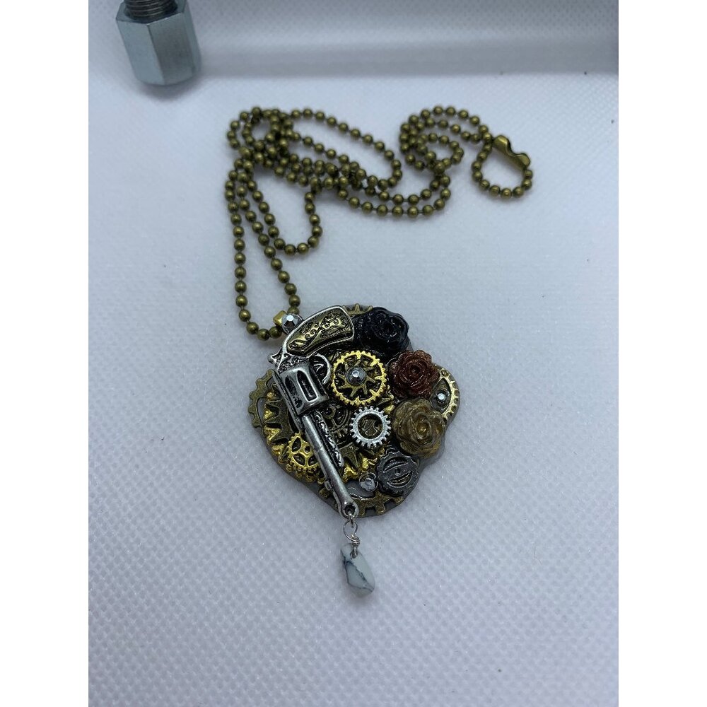 Small Hand tool With Roses Steampunk Necklace